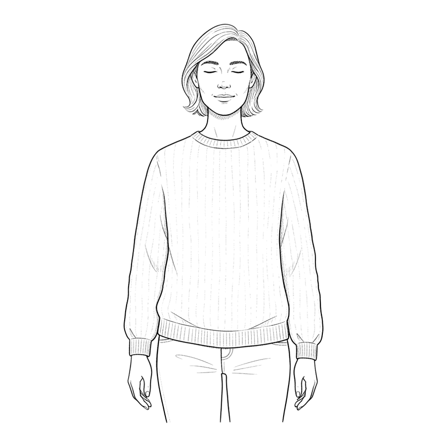 A person standing calmly, feet planted.